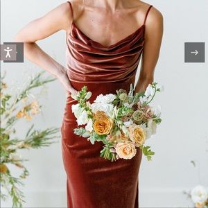 Revelry Skye terracotta velvet bridesmaid dress